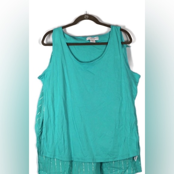 Sag Harbor Striped Metallic Collared Blouse Top Tank Set - Picture 5 of 6